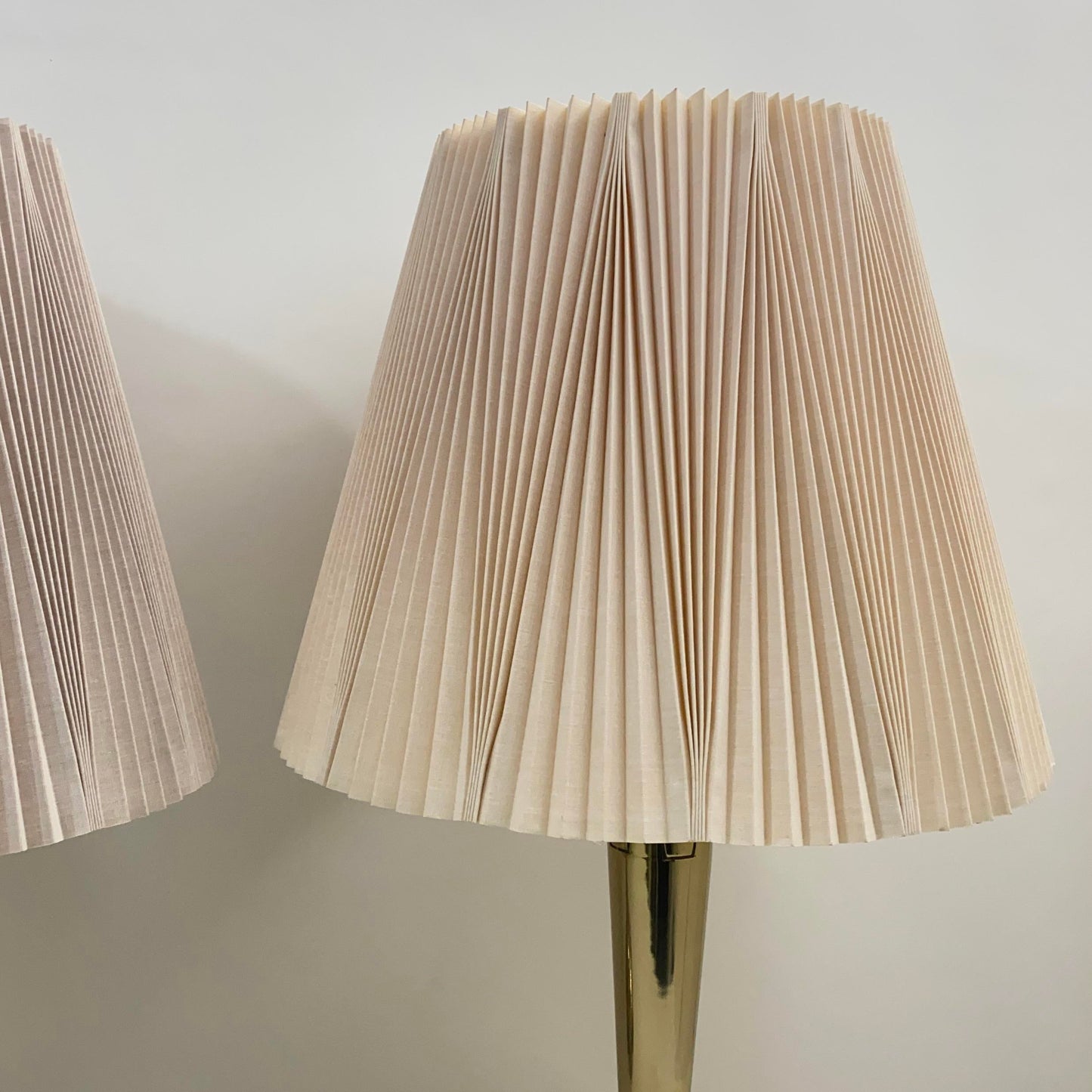 Laurel Lamp Co. Footed Brass Lamp Pair With Pleated Shades