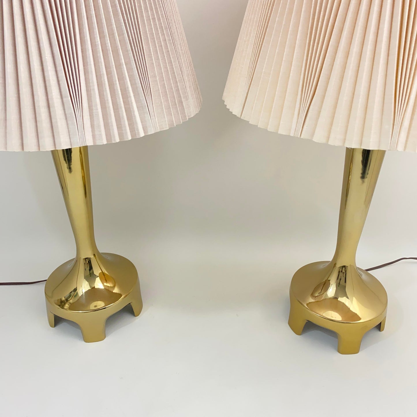 Laurel Lamp Co. Footed Brass Lamp Pair With Pleated Shades
