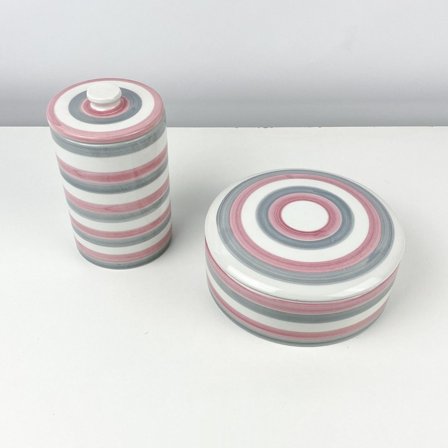 Italian Grey and Pink Striped Ceramic Canister Containers