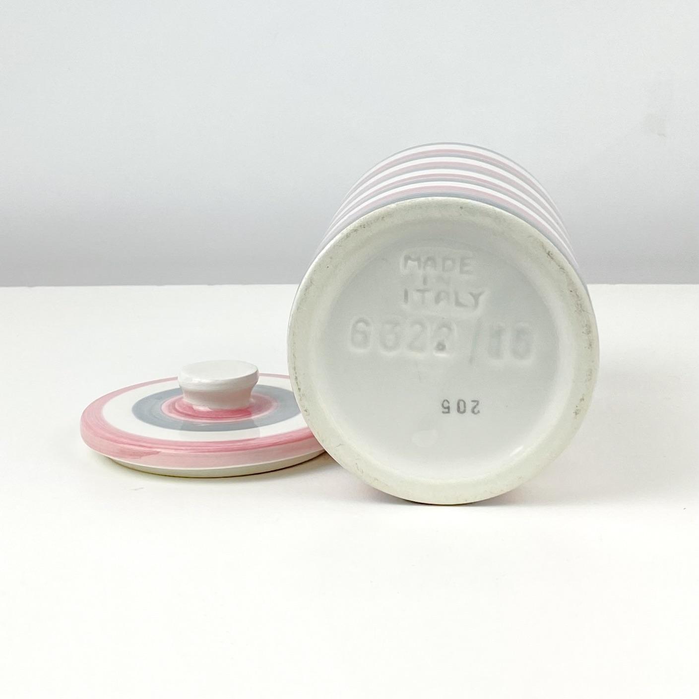 Italian Grey and Pink Striped Ceramic Canister Containers