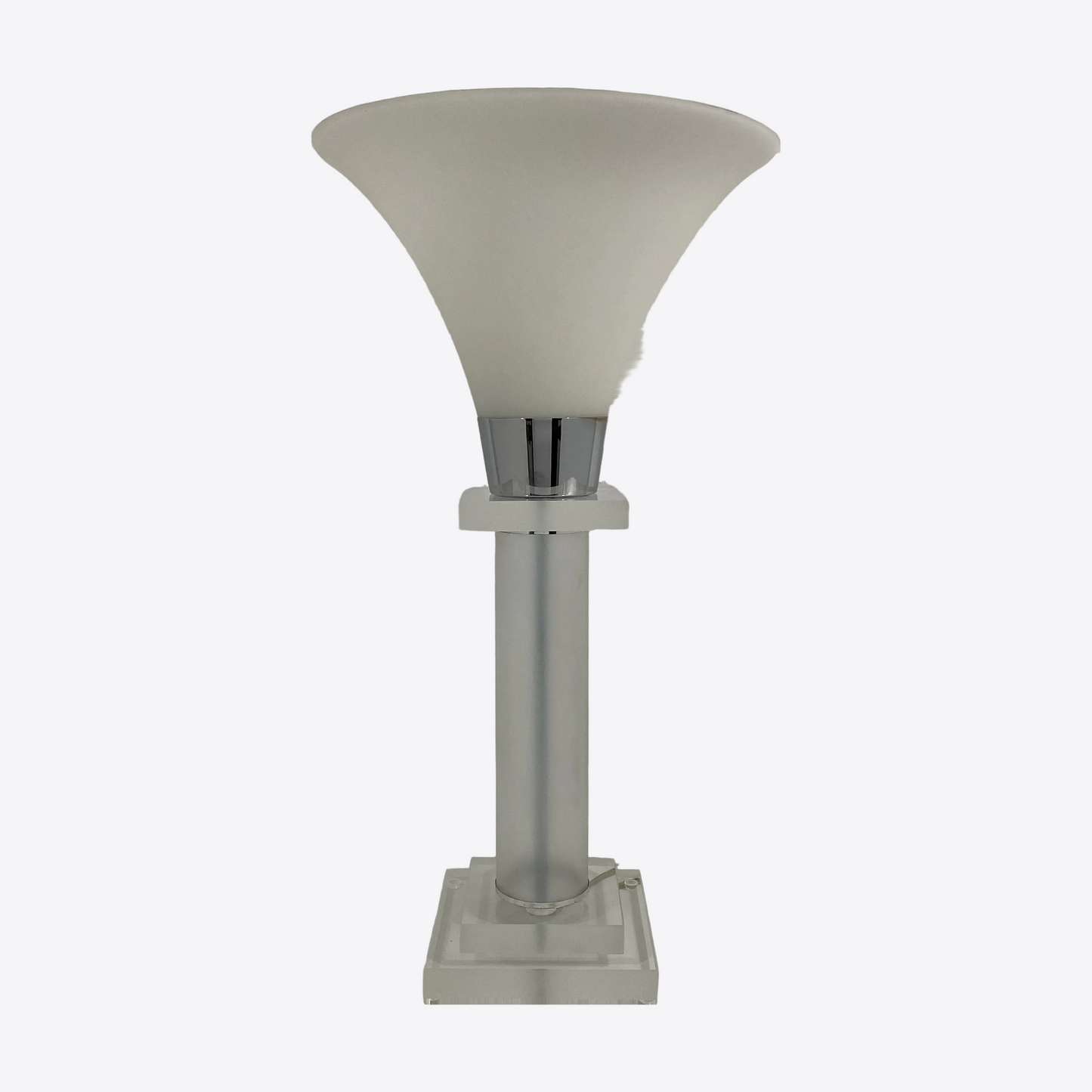 Lucite and Chrome Lamp With Tulip Opaline Glass Shade