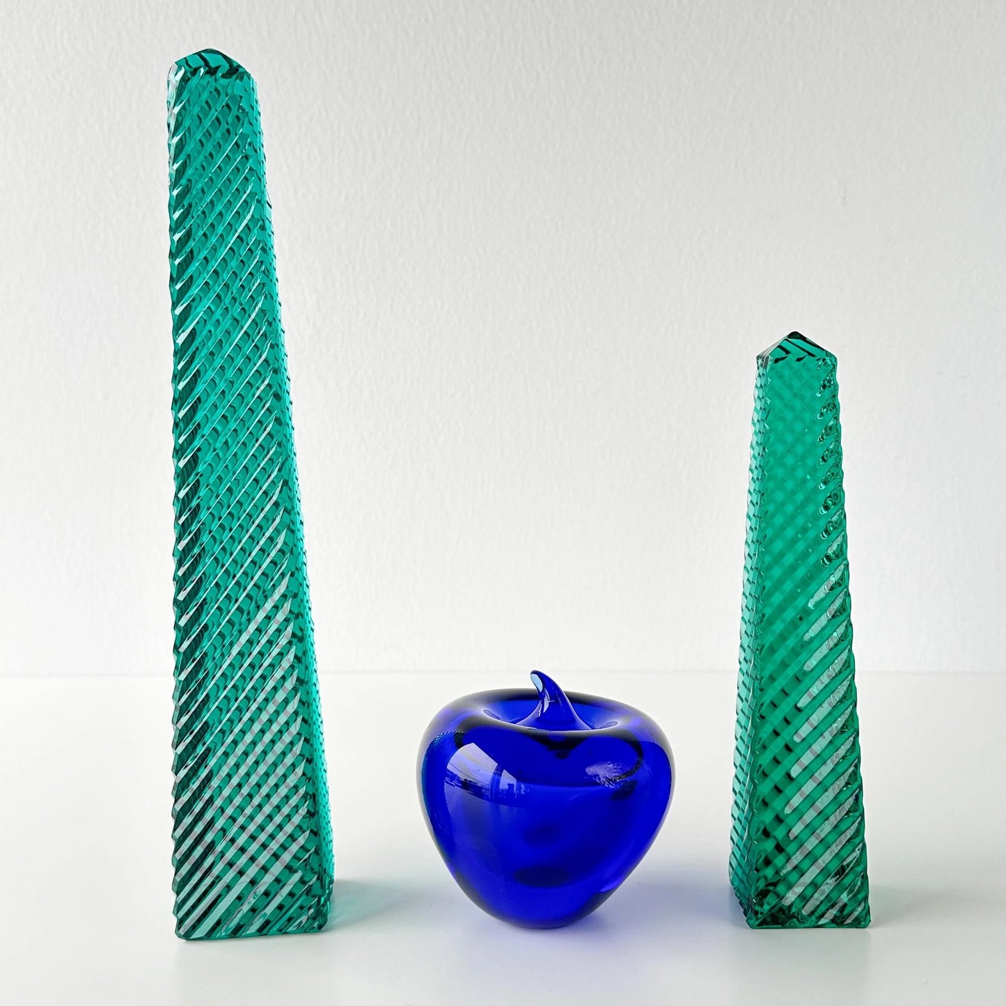 Emerald Green Cut Crystal Obelisk Pair
