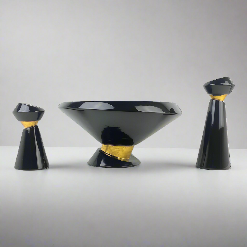Jaru Asymmetrical Decorative Bowl and Candle Holder Set