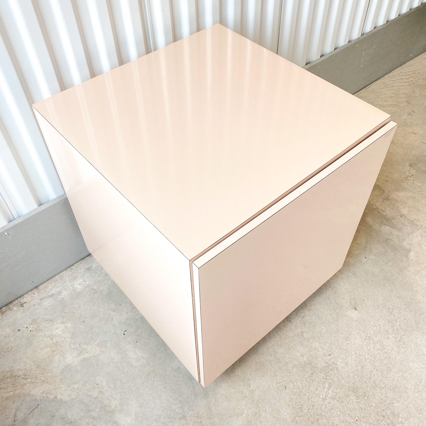 Pink Laminate Side Table With Interior Shelf Storage