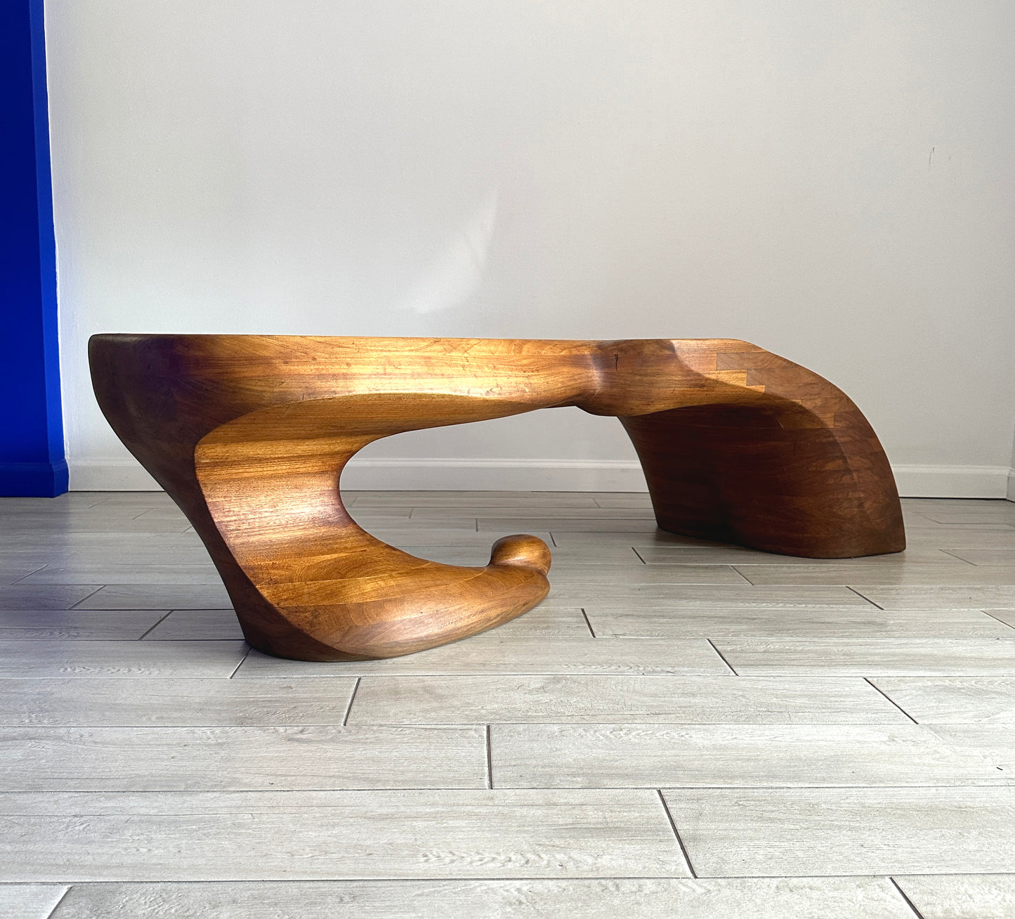 Ed Merklinger Sculpture Wood Carved Abstract Form Coffee Table Circa 1970