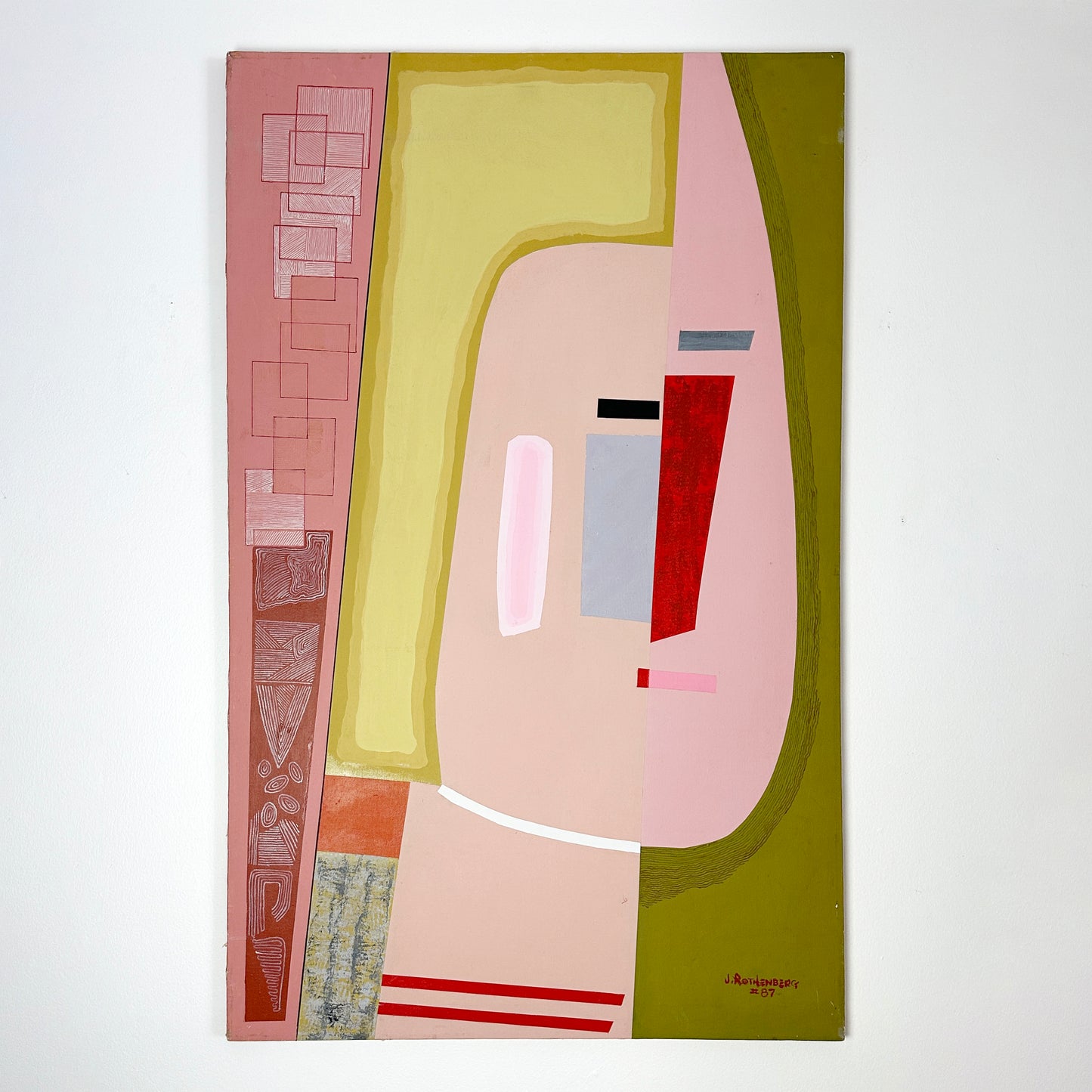 vintage J. Rothenberg (Active C. 1935-1990) Cubist Modernist Original Portrait Painting