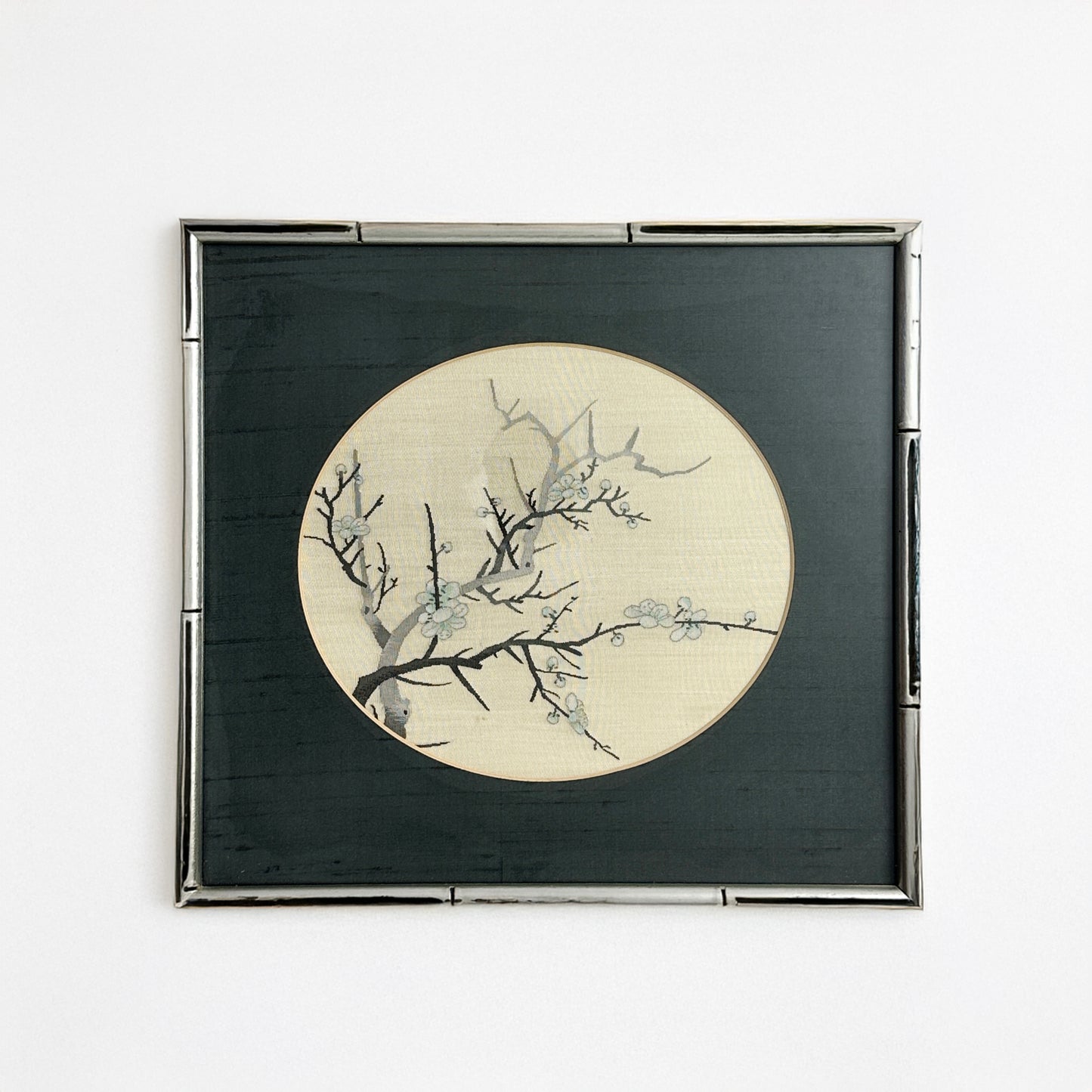 Vintage Chinoiserie Silk Embroidery Cherry Blossom Framed Art