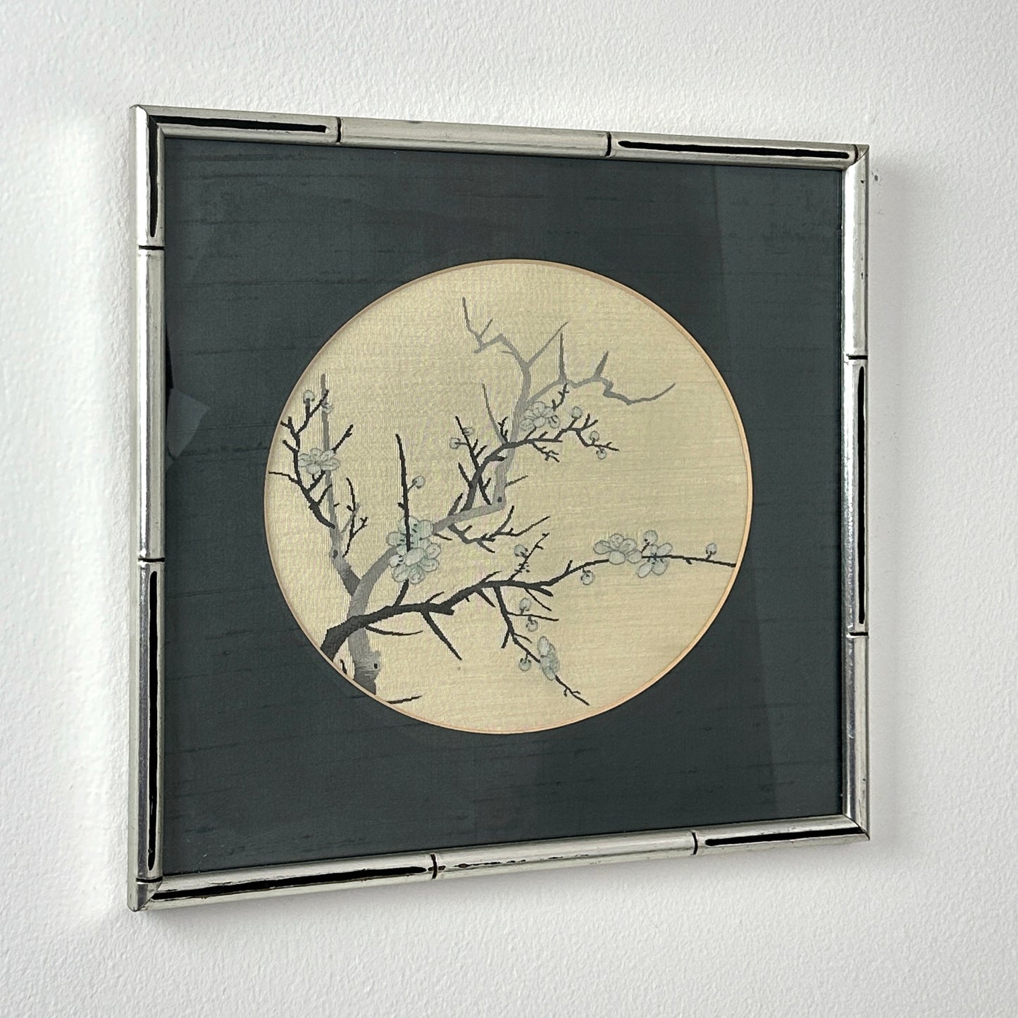 Vintage Chinoiserie Silk Embroidery Cherry Blossom Framed Art