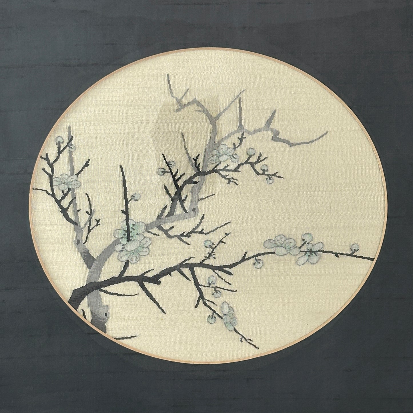 Vintage Chinoiserie Silk Embroidery Cherry Blossom Framed Art