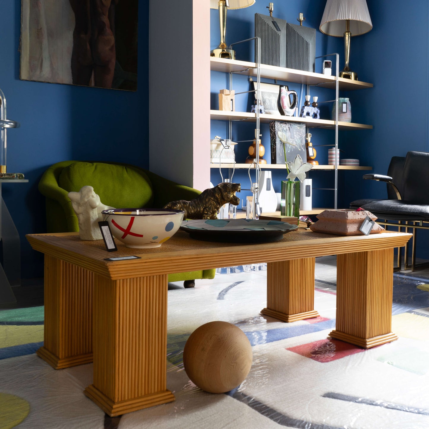 Crespi Style Pencil Reed Bamboo and Wicker Coffee Table
