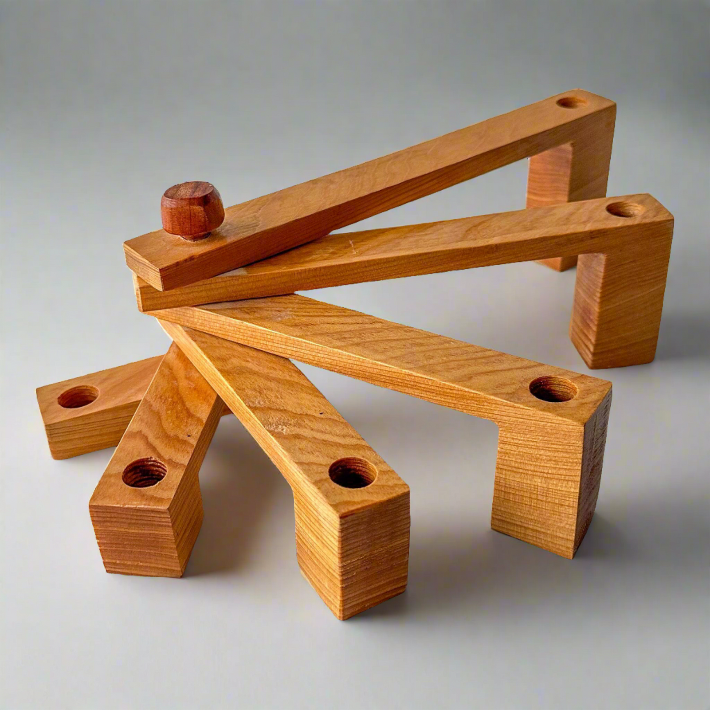 Articulating Hand Carved Wood Candelabra