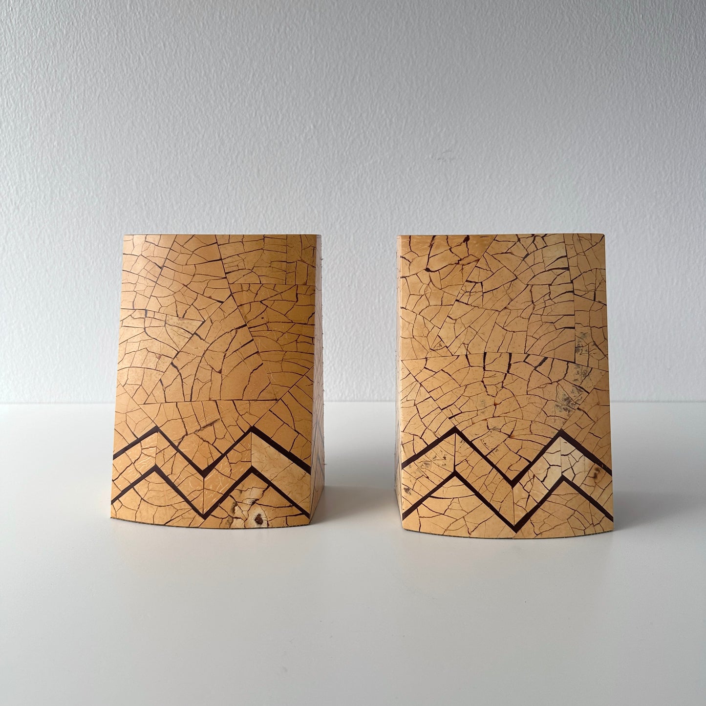 R & Y Augousti Coconut Shell Inlay Rare Bookend Pair
