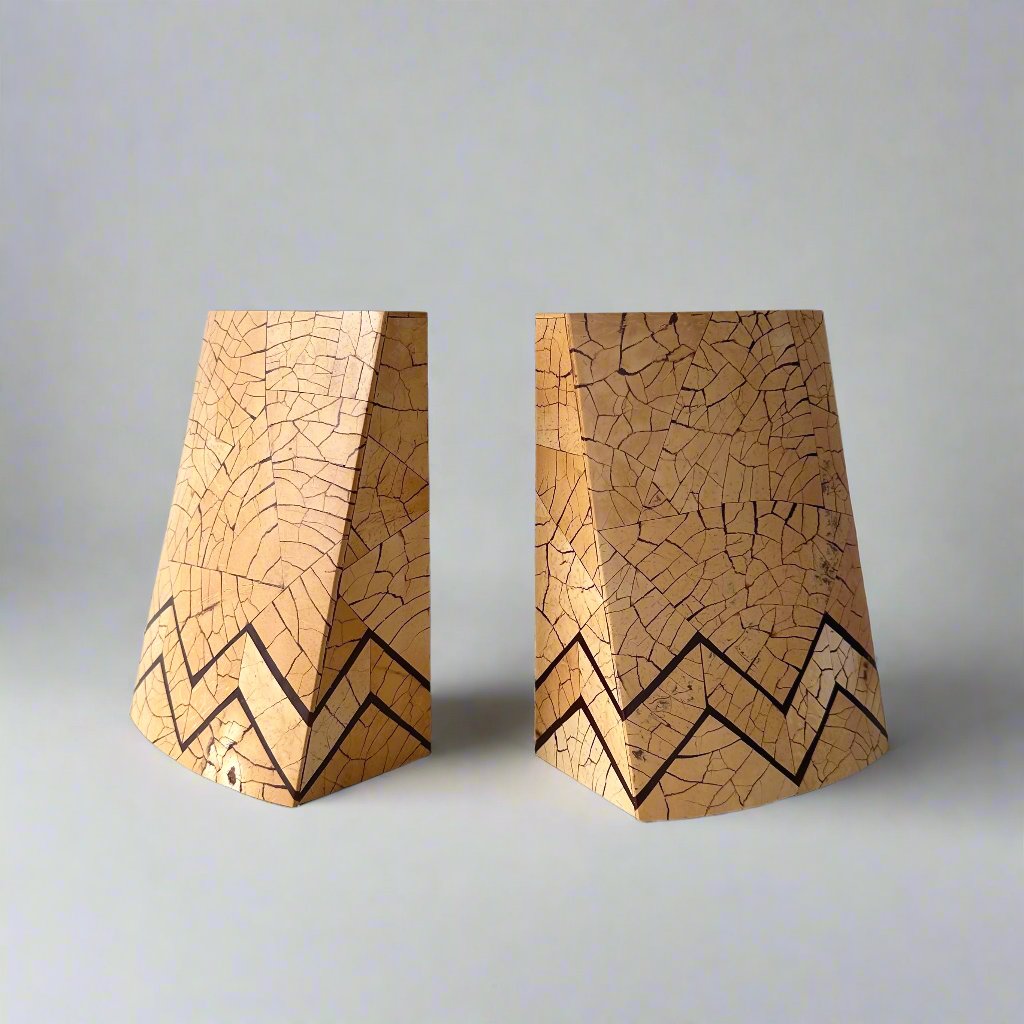 R & Y Augousti Coconut Shell Inlay Rare Bookend Pair