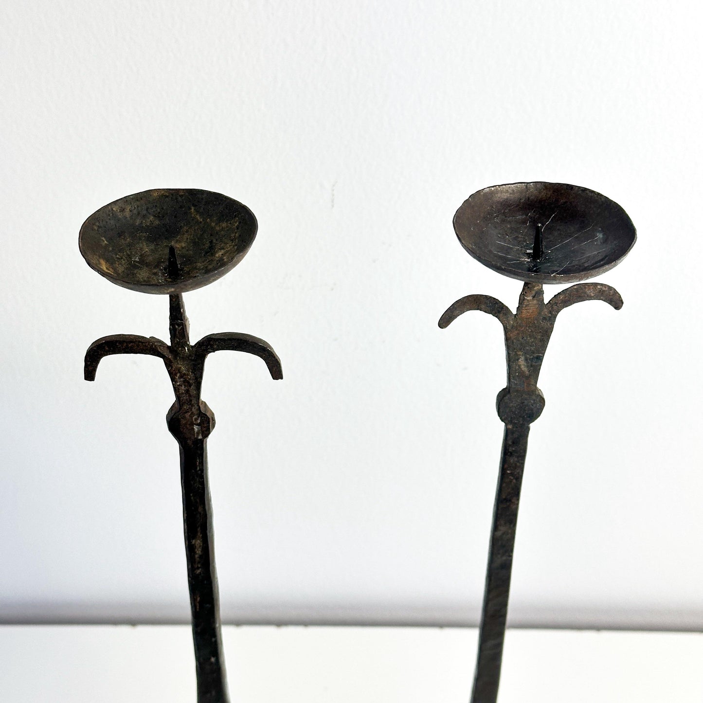 Brutalist Hand Forged Iron Candle Holders
