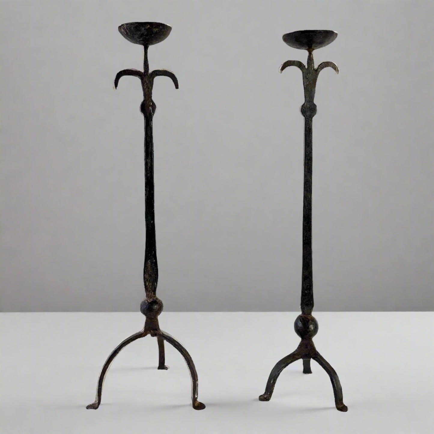 Brutalist Hand Forged Iron Candle Holders