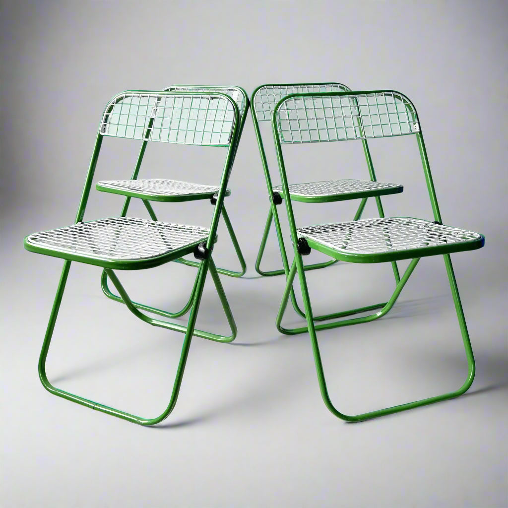 Postmodern Enameled Metal Folding Chairs- Set of 4