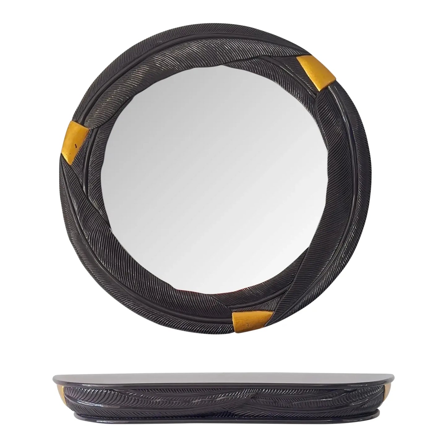 Lacquered Aubergine Palm Leaf Mirror and Wall Mounted Console
