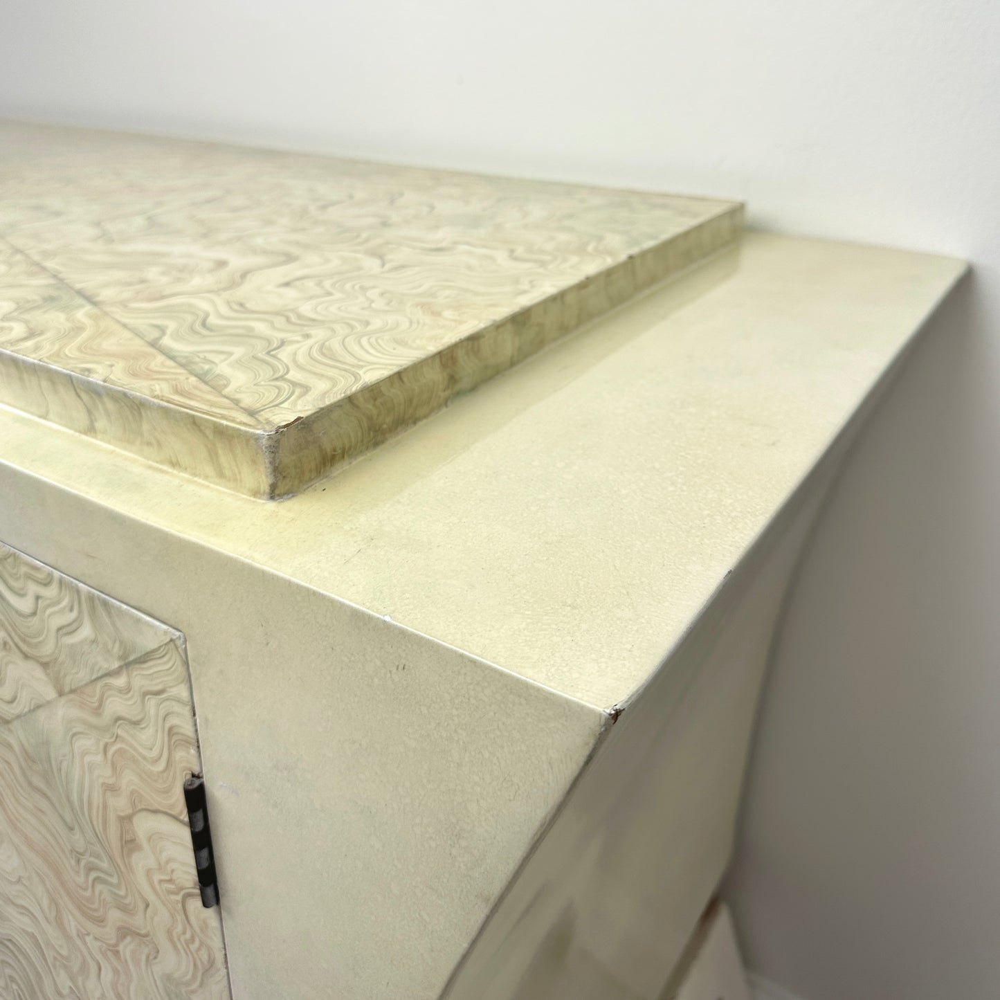 Brutalist Credenza With Hand-Painted Faux Marble and Patinated Bronze Medallion, Late 20th Century