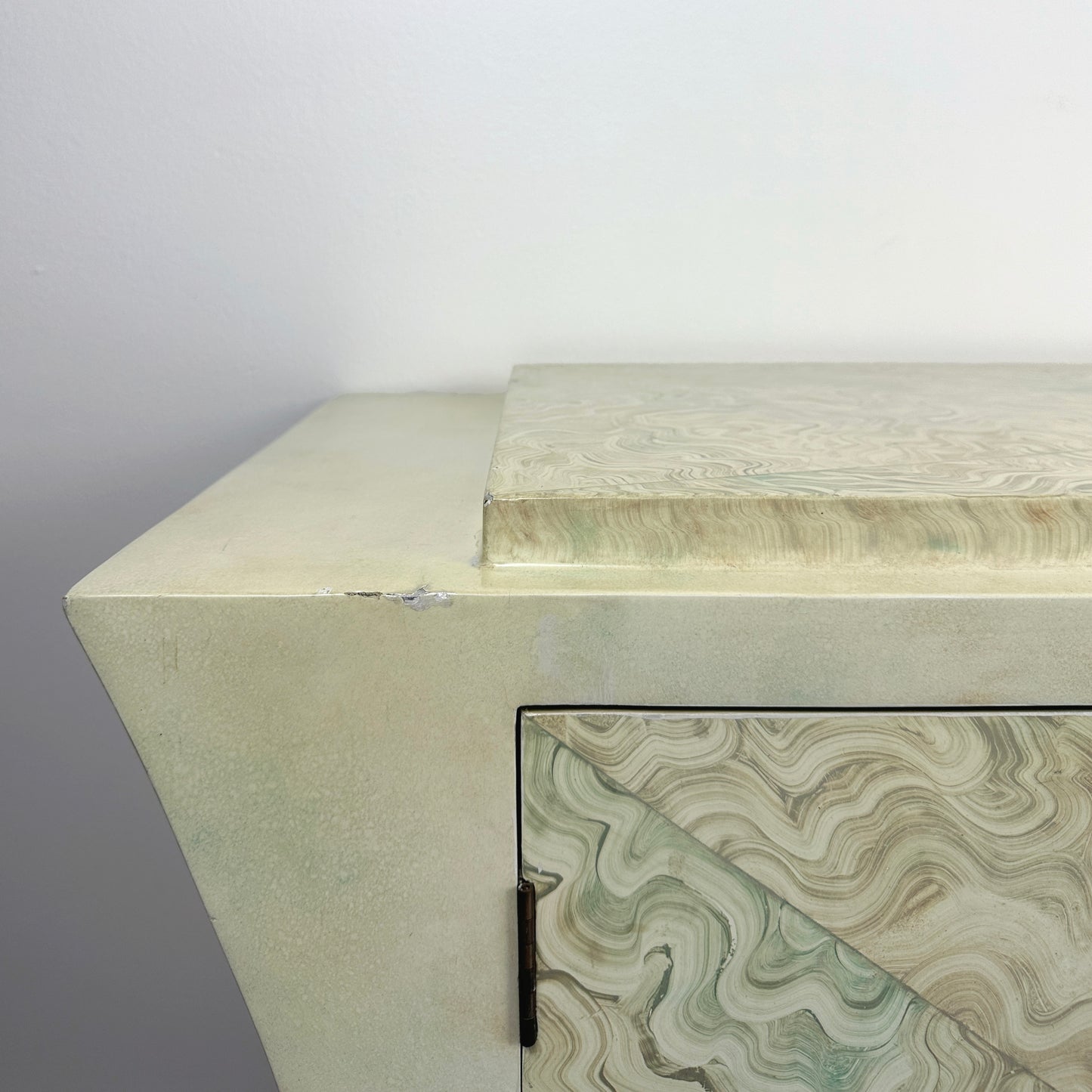 Brutalist Credenza With Hand-Painted Faux Marble and Patinated Bronze Medallion, Late 20th Century