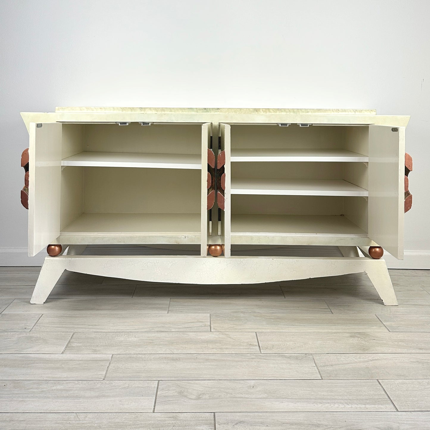 Brutalist Credenza With Hand-Painted Faux Marble and Patinated Bronze Medallion, Late 20th Century