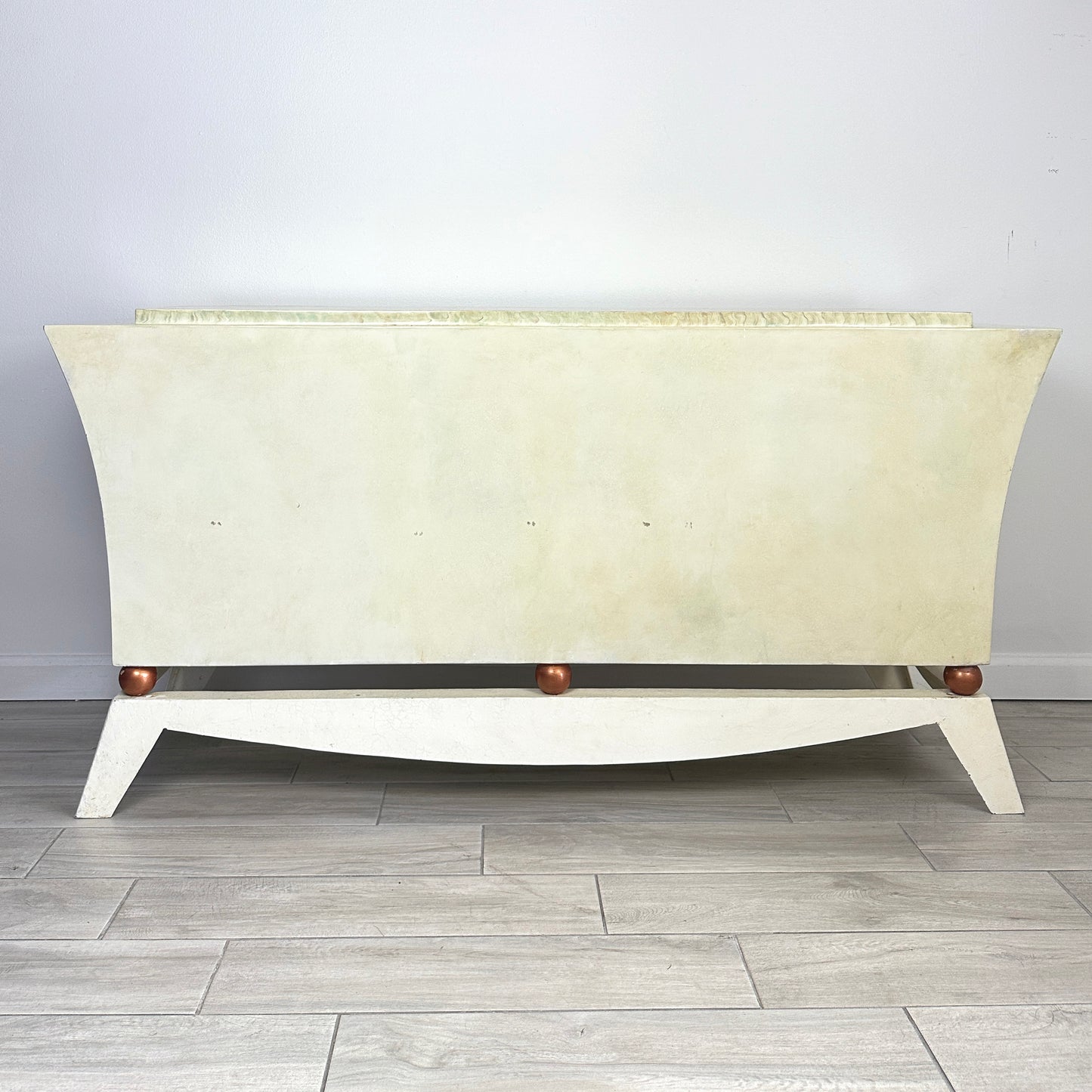 Brutalist Credenza With Hand-Painted Faux Marble and Patinated Bronze Medallion, Late 20th Century