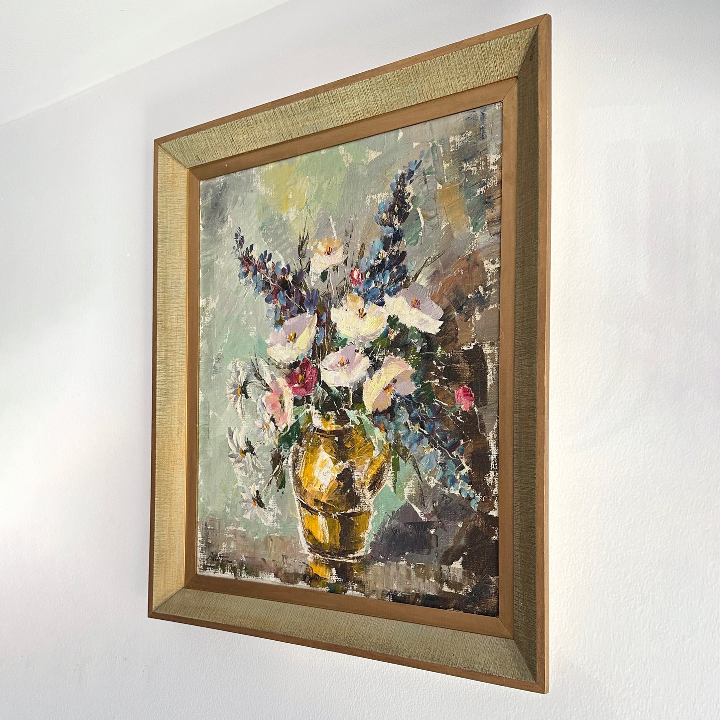 Mid 20th Century Signed Floral Still Life Original Art in Gilded Frame