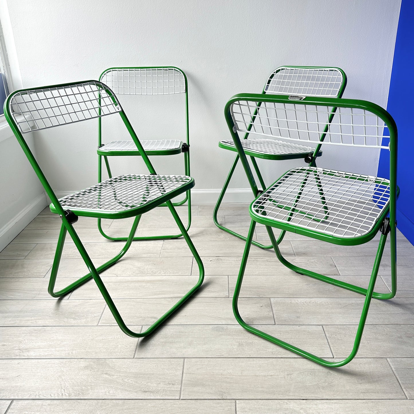 Postmodern Enameled Metal Folding Chairs- Set of 4