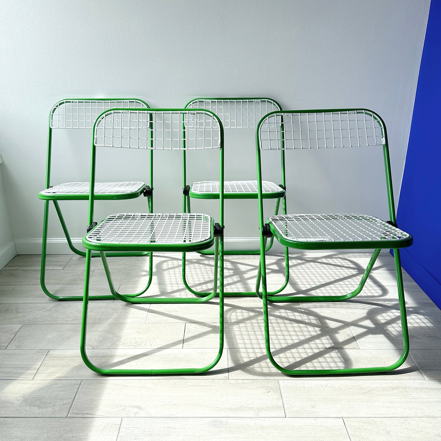 Postmodern Enameled Metal Folding Chairs- Set of 4