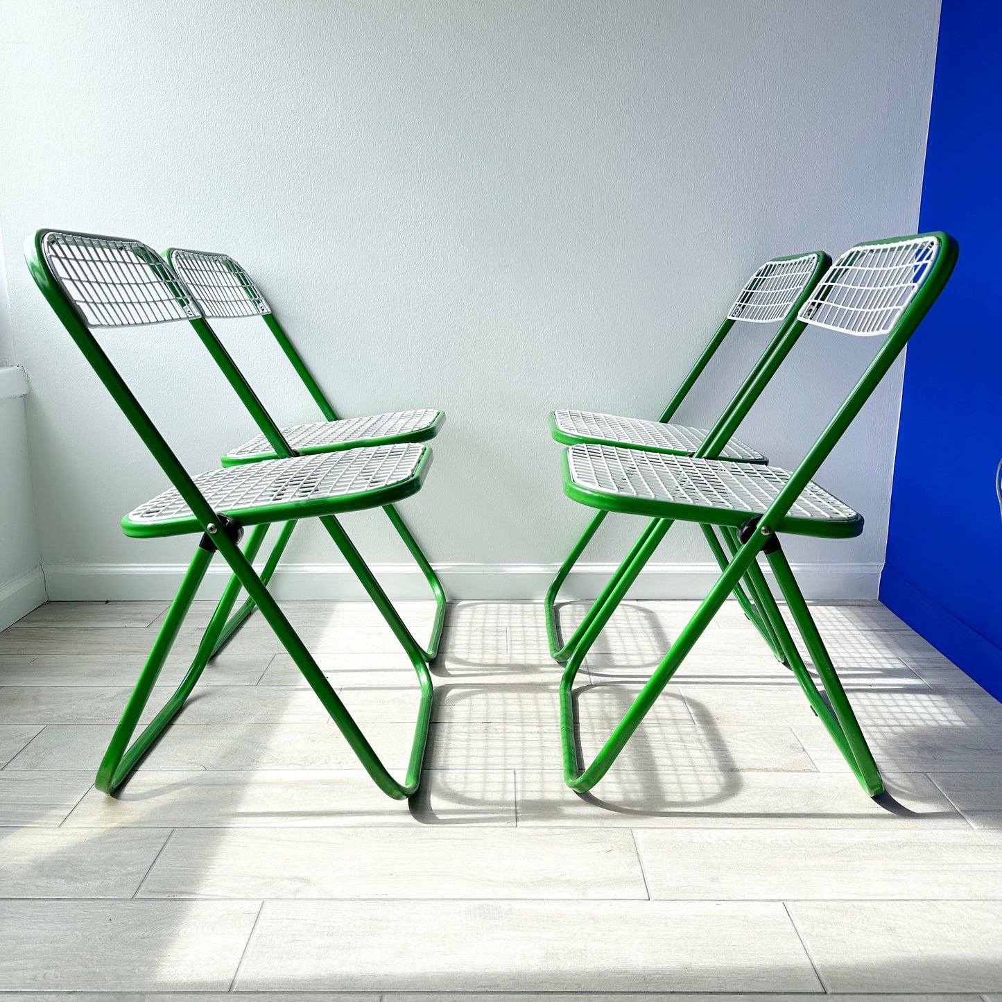 Postmodern Enameled Metal Folding Chairs- Set of 4