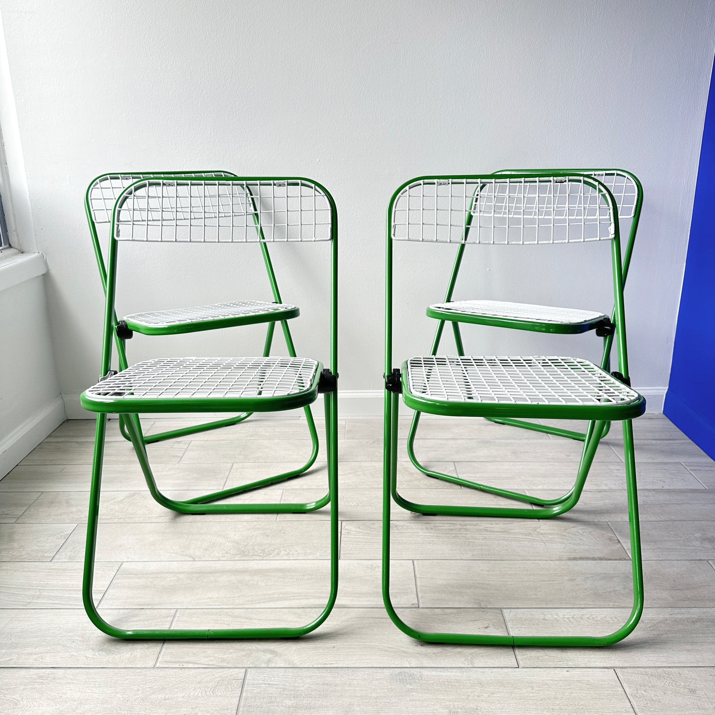 Postmodern Enameled Metal Folding Chairs- Set of 4