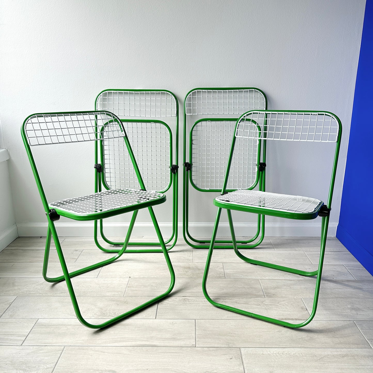 Postmodern Enameled Metal Folding Chairs- Set of 4
