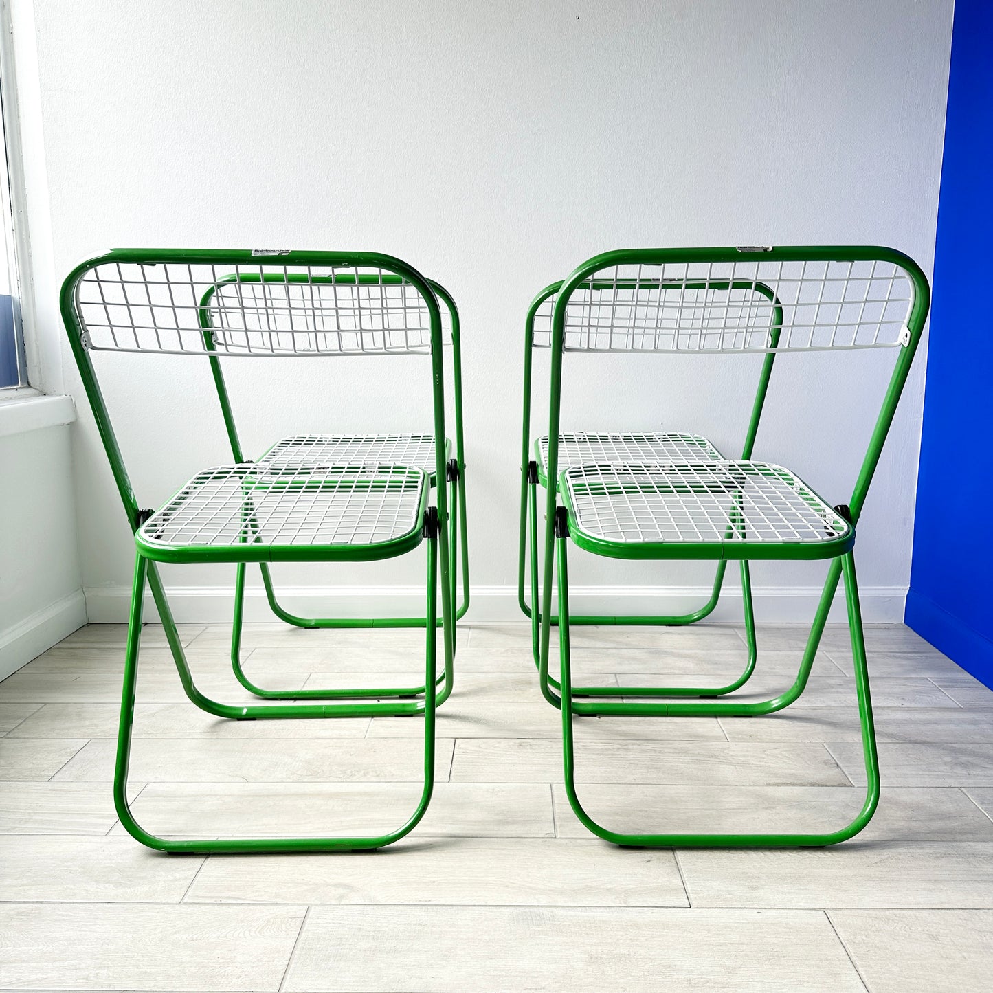 Postmodern Enameled Metal Folding Chairs- Set of 4