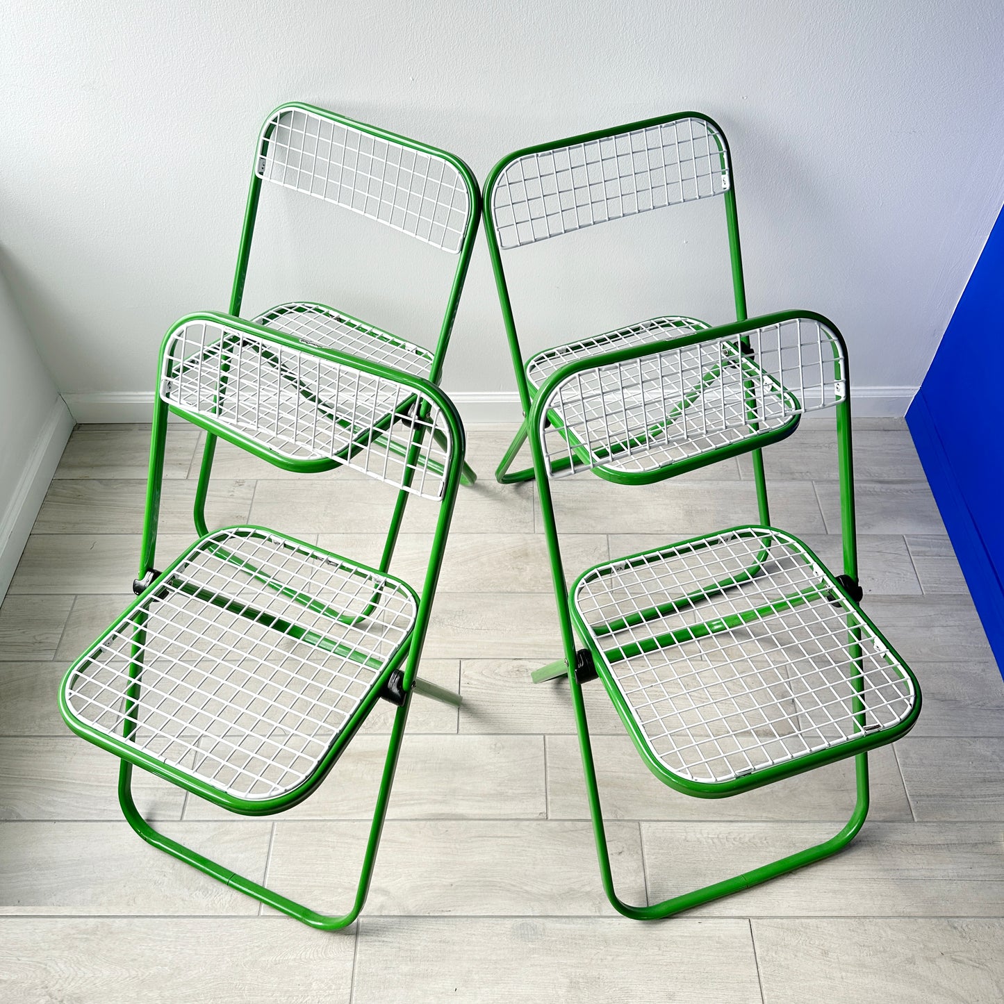 Postmodern Enameled Metal Folding Chairs- Set of 4