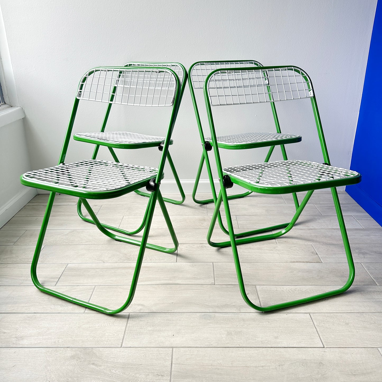 Postmodern Enameled Metal Folding Chairs- Set of 4