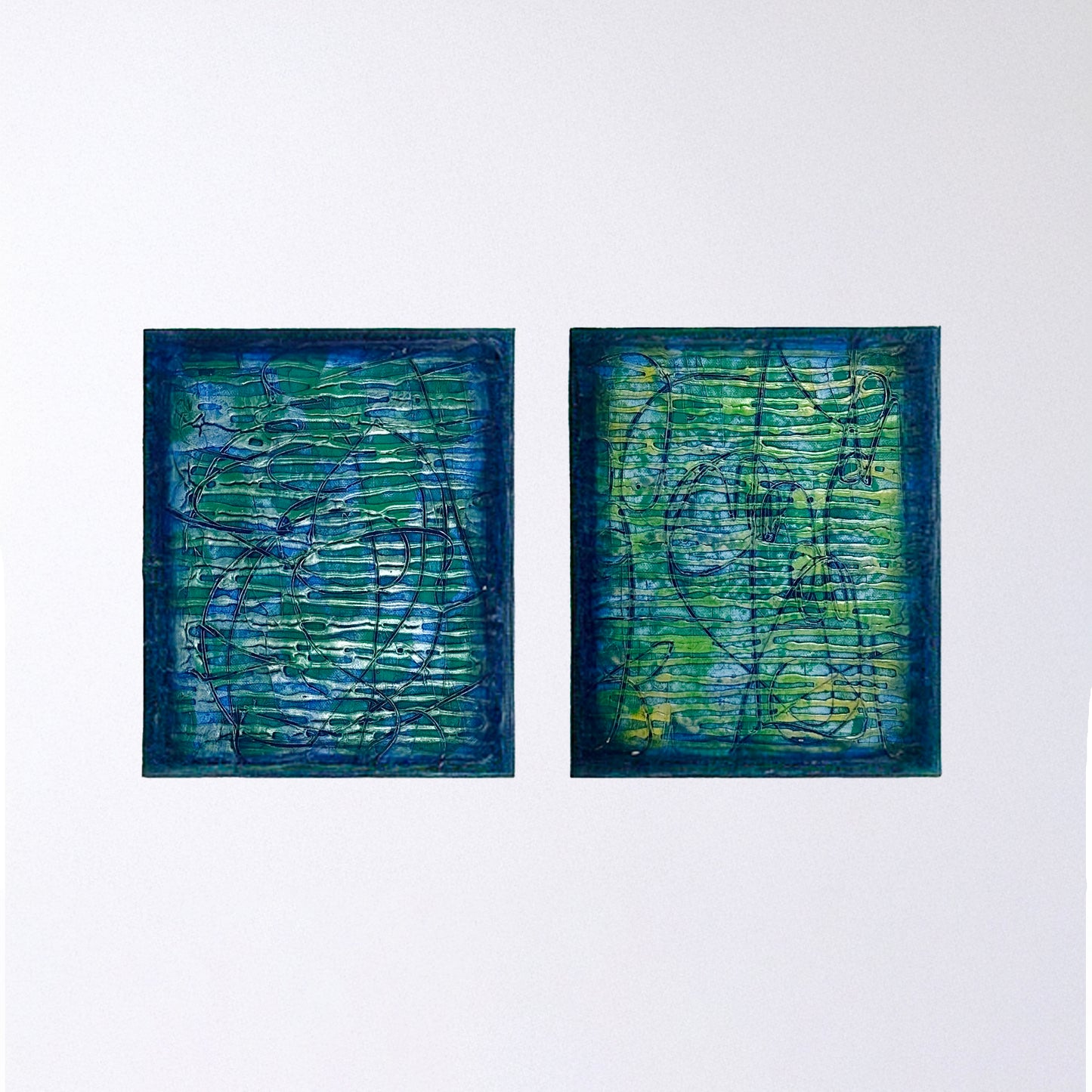 Vintage Abstract Diptych Paintings- Set of 2