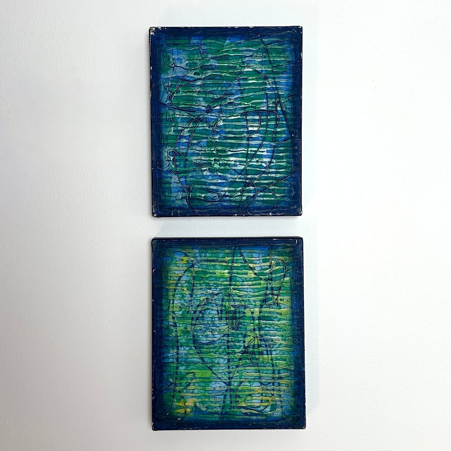 Vintage Abstract Diptych Paintings- Set of 2