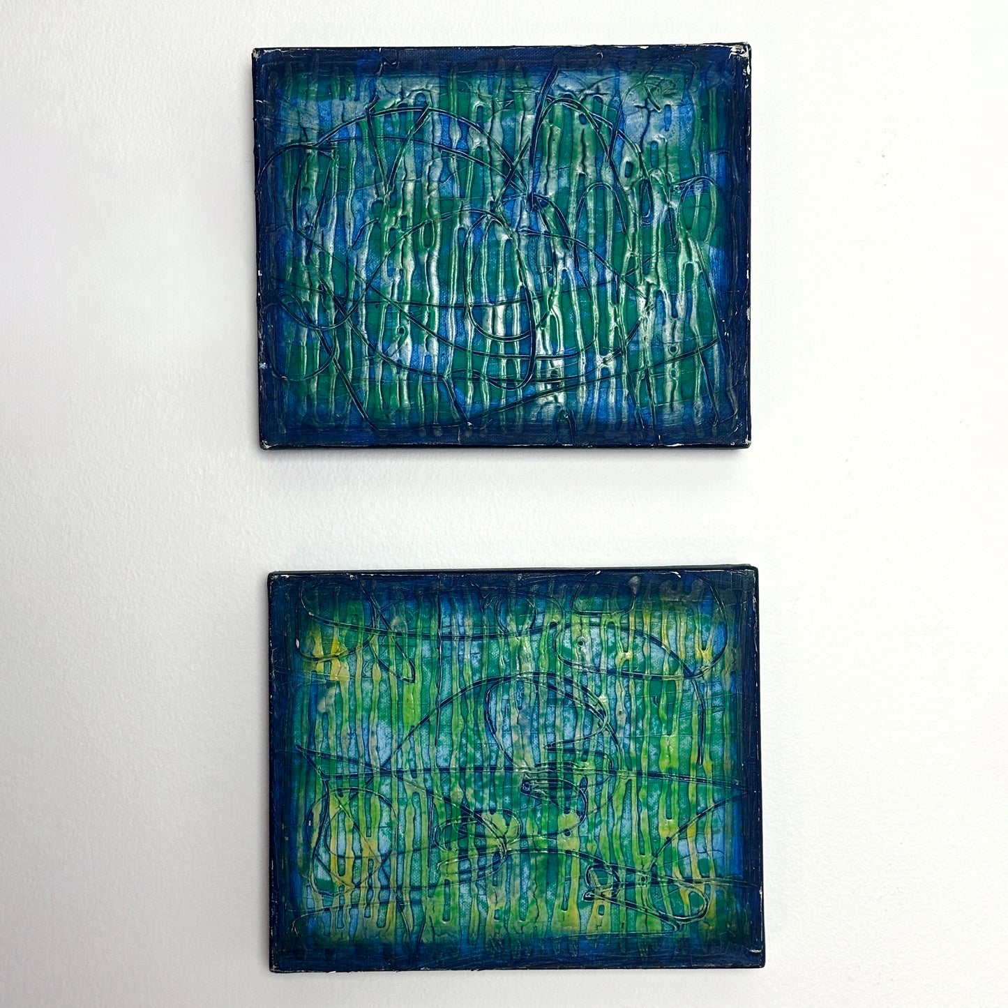 Vintage Abstract Diptych Paintings- Set of 2