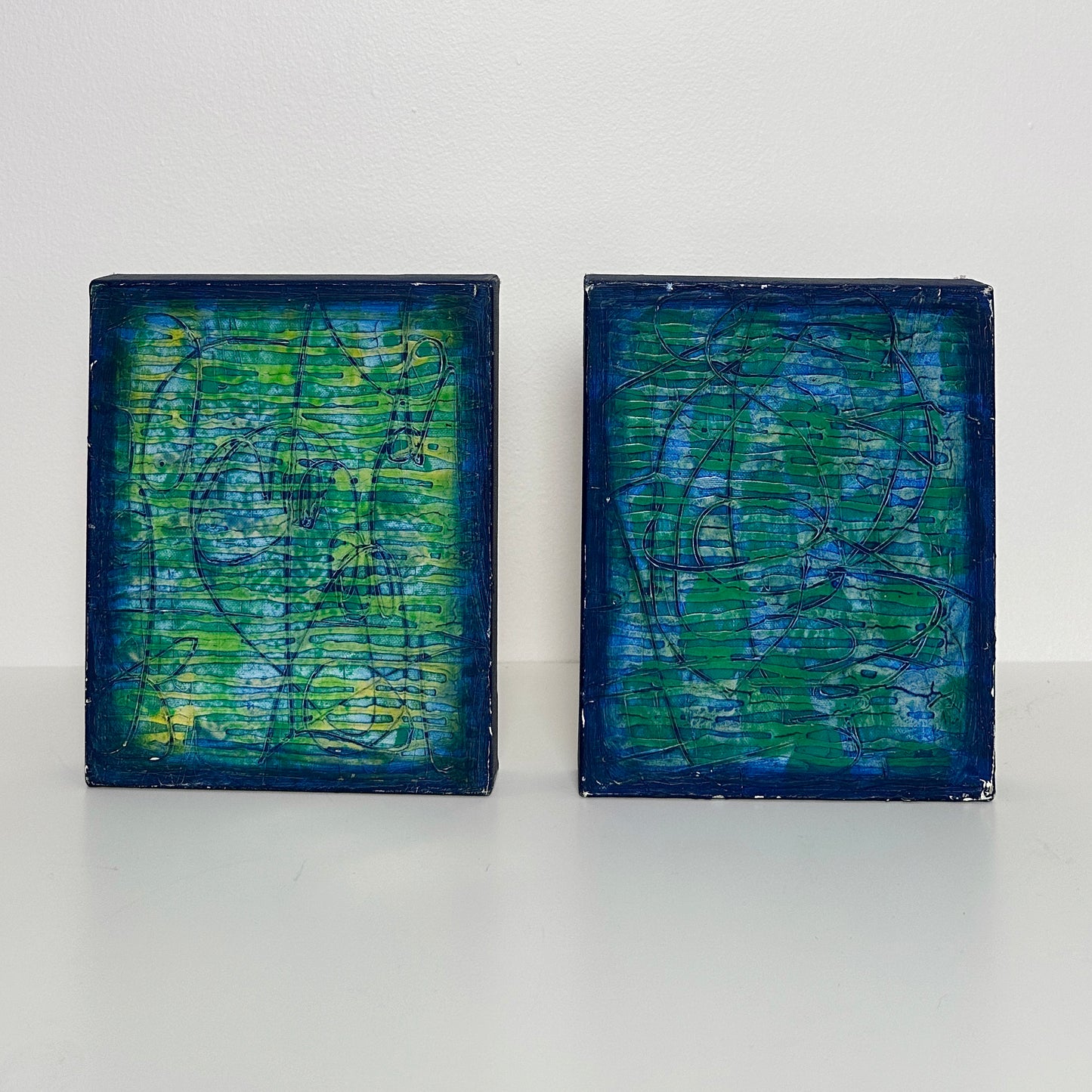 Vintage Abstract Diptych Paintings- Set of 2
