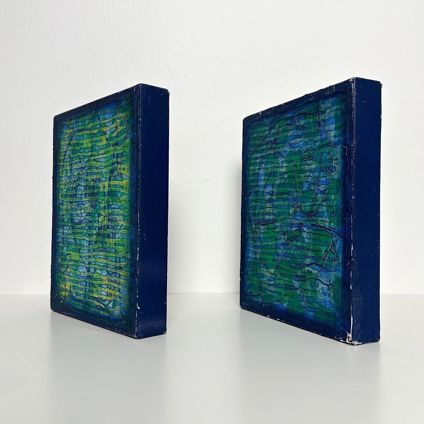 Vintage Abstract Diptych Paintings- Set of 2