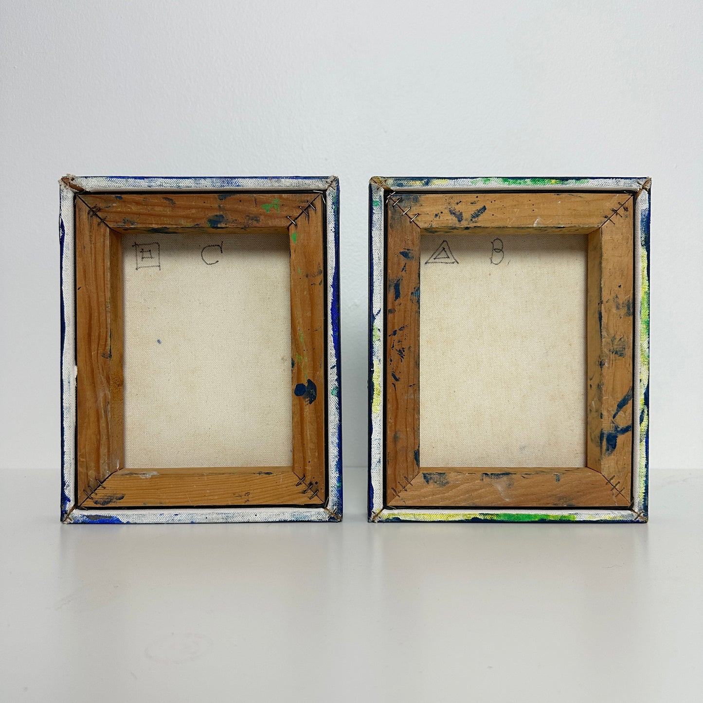 Vintage Abstract Diptych Paintings- Set of 2