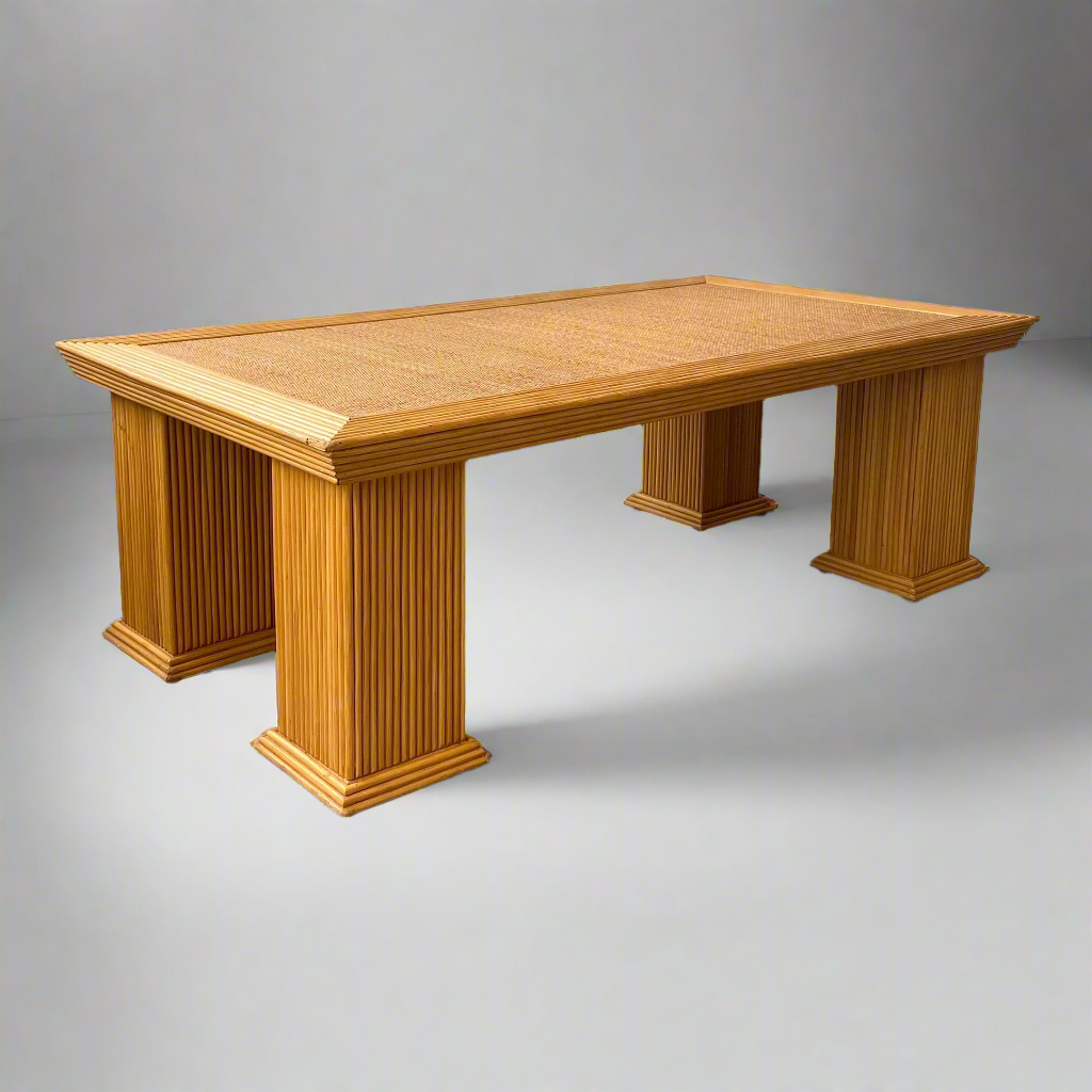 Crespi Style Pencil Reed Bamboo and Wicker Coffee Table