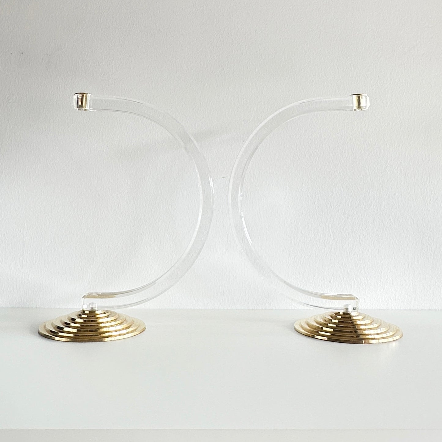 Mid-Century Modern Lucite and Brass Candle Holder Pair