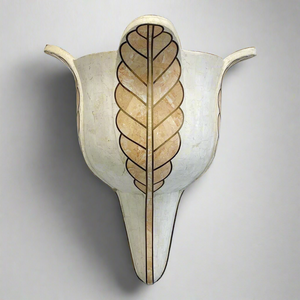 Maitland Smith Style Inlaid Marble Stone and Brass Wall Sconce Lamp