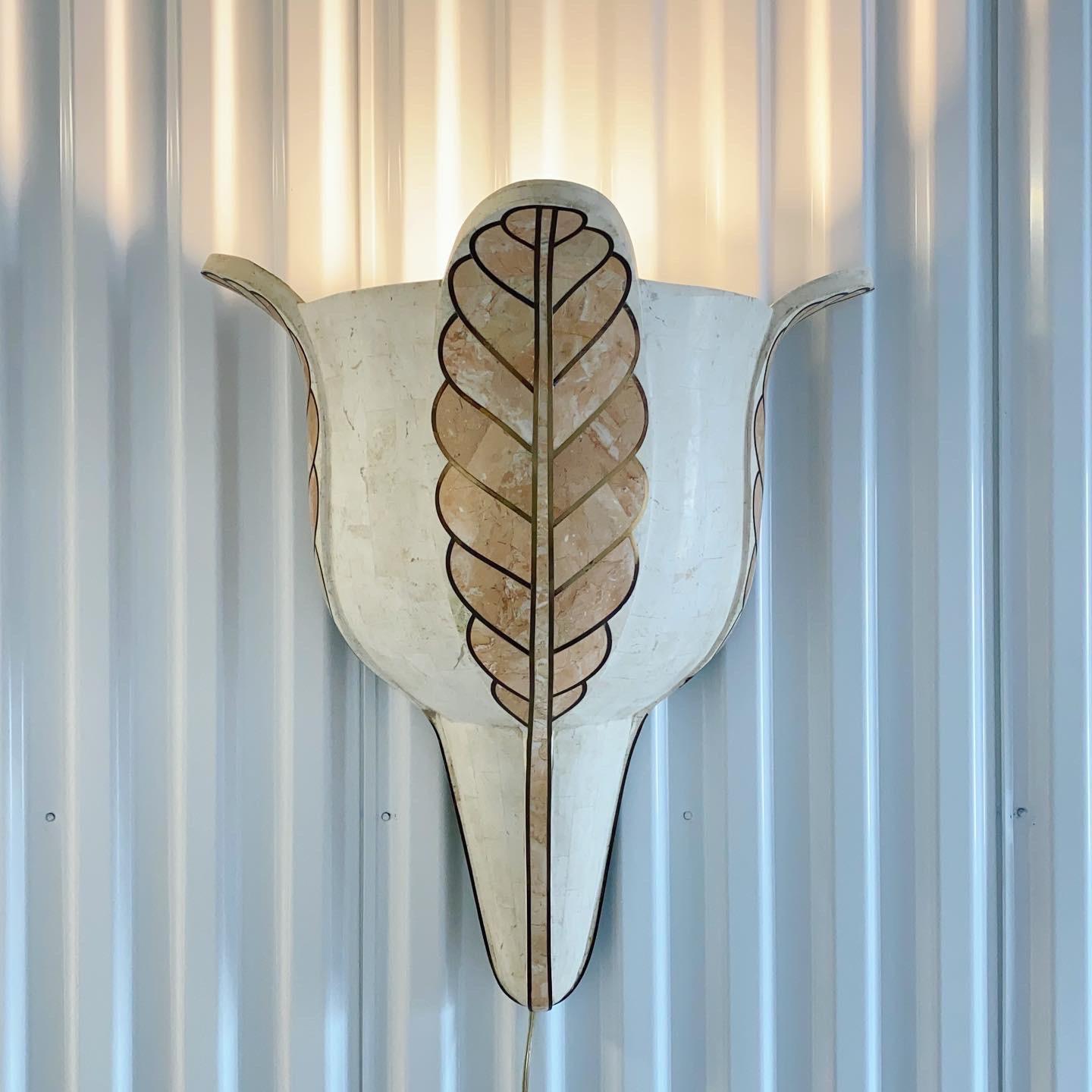 Maitland Smith Style Inlaid Marble Stone and Brass Wall Sconce Lamp