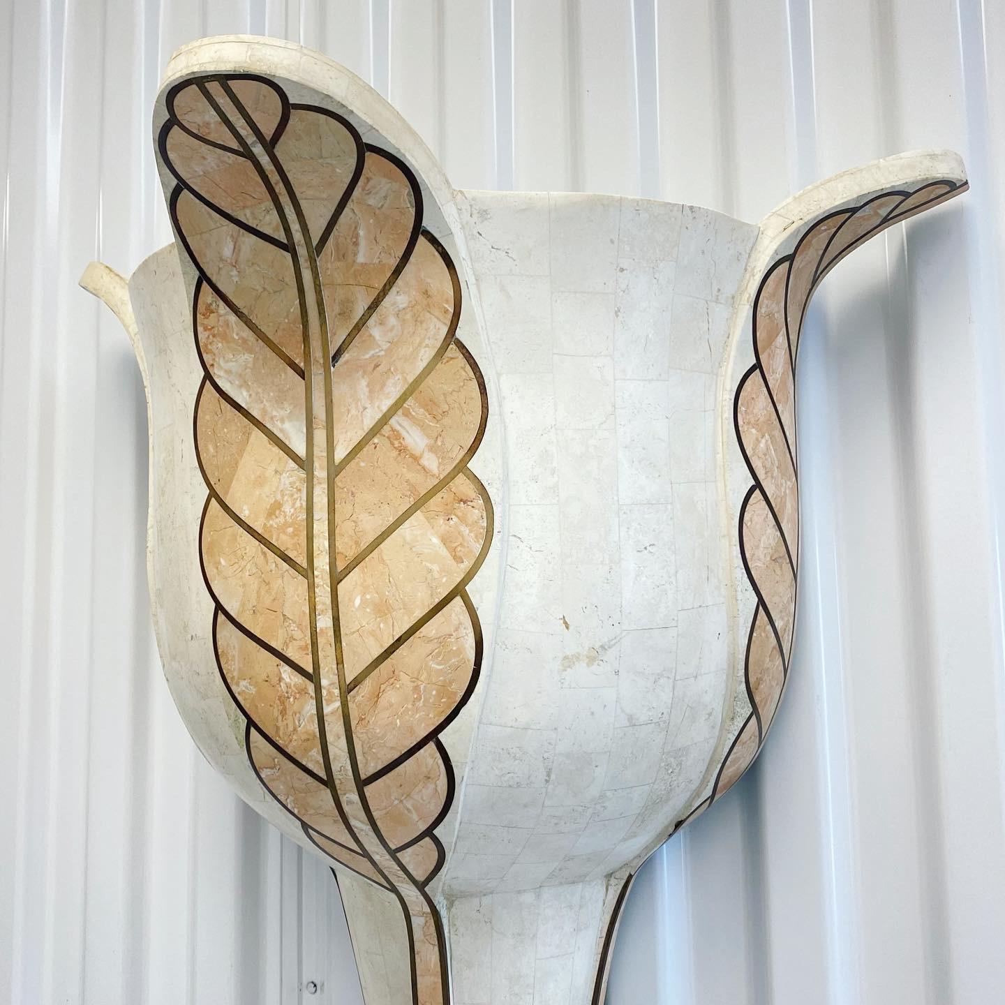 Maitland Smith Style Inlaid Marble Stone and Brass Wall Sconce Lamp