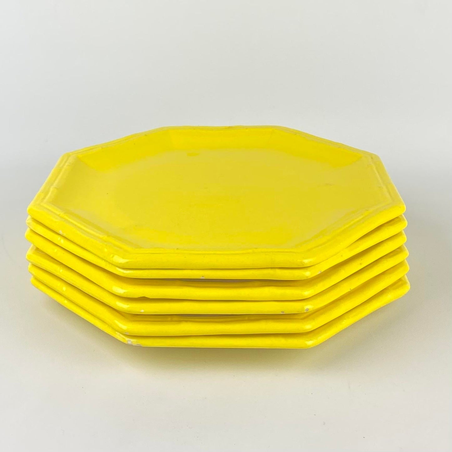 Mid-Century Octagon California Pottery Ceramic Dishes- S/6