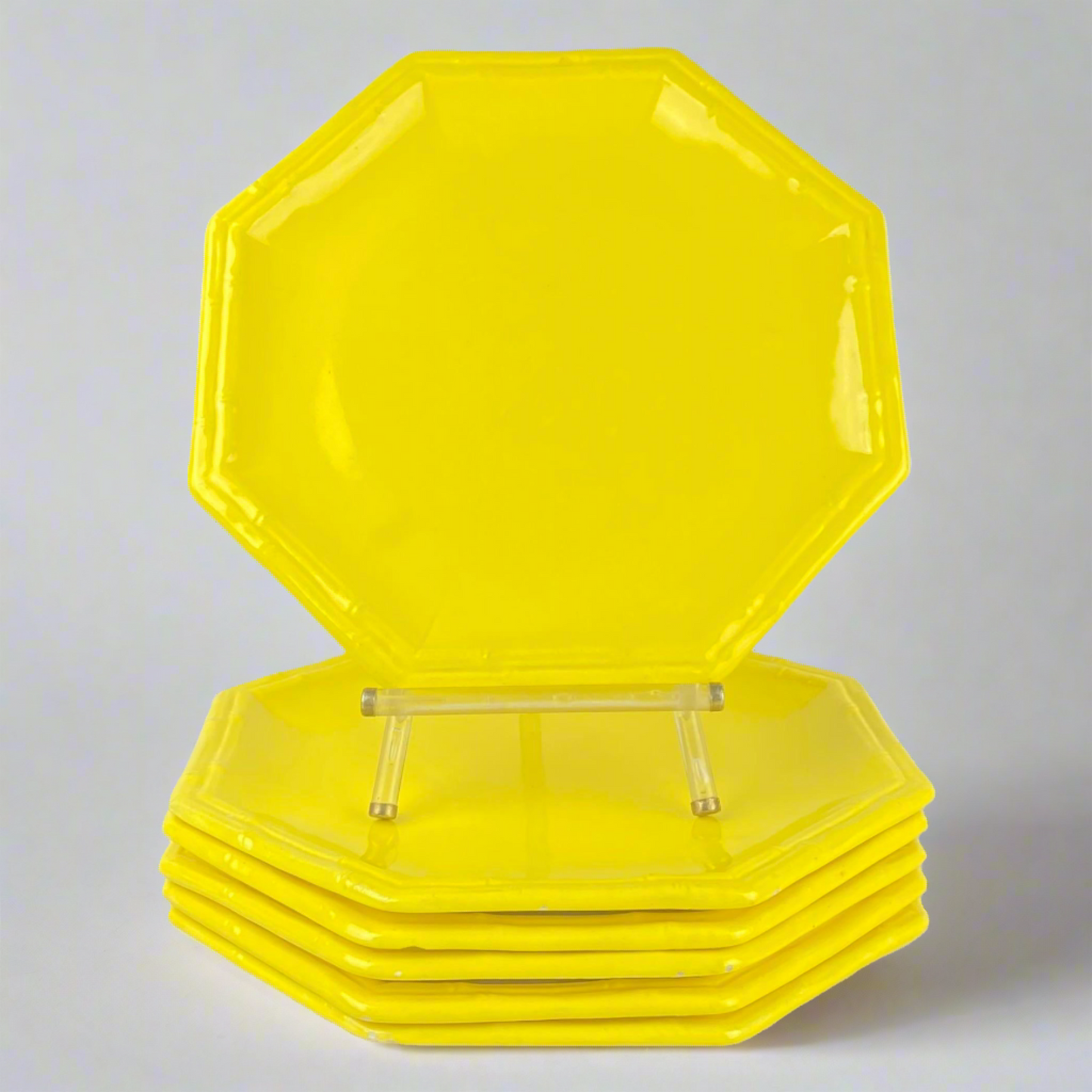 Mid-Century Octagon California Pottery Ceramic Dishes- S/6