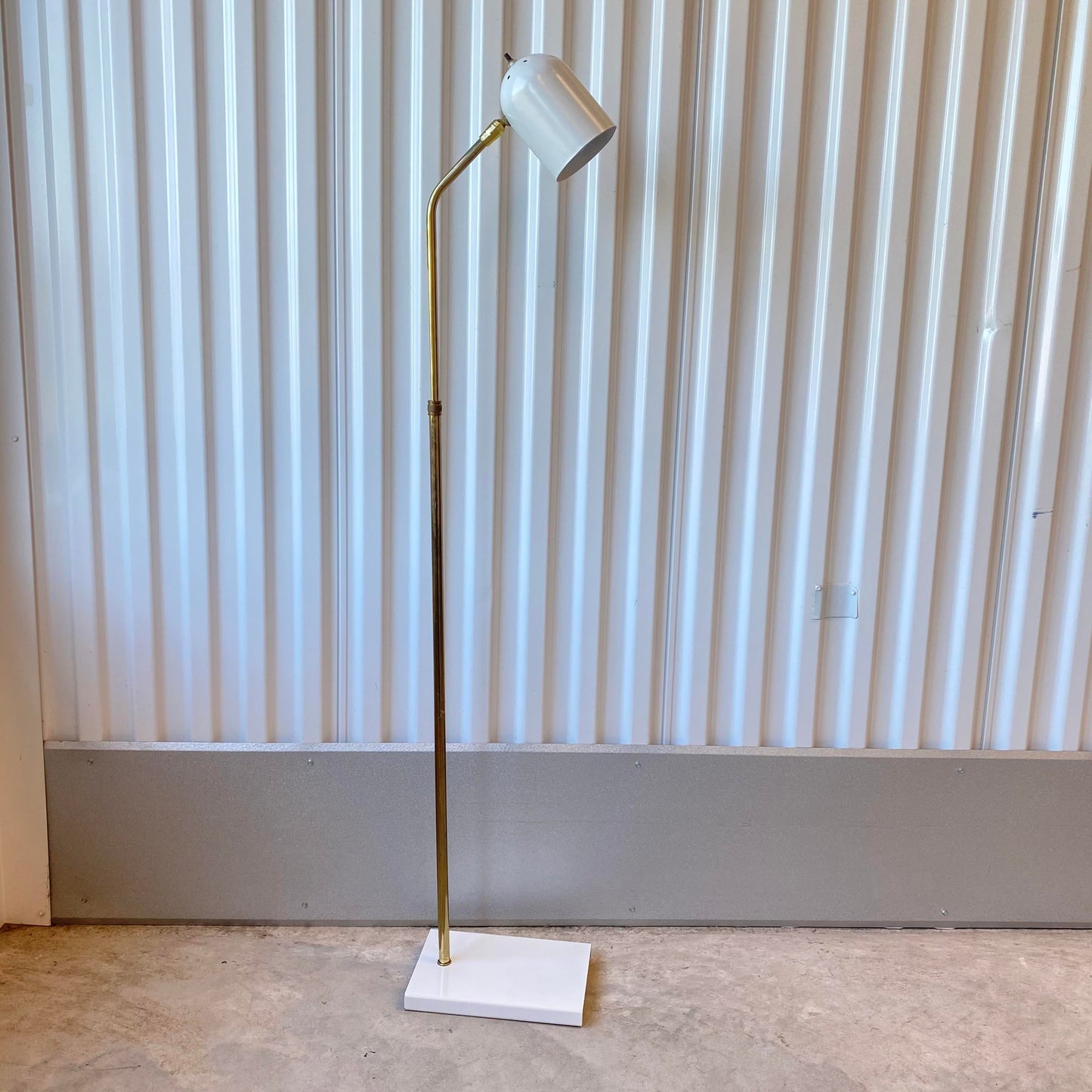 Mid-Century Ward White Lacquered and Brass Pharmacy Adjustable Floor Lamp