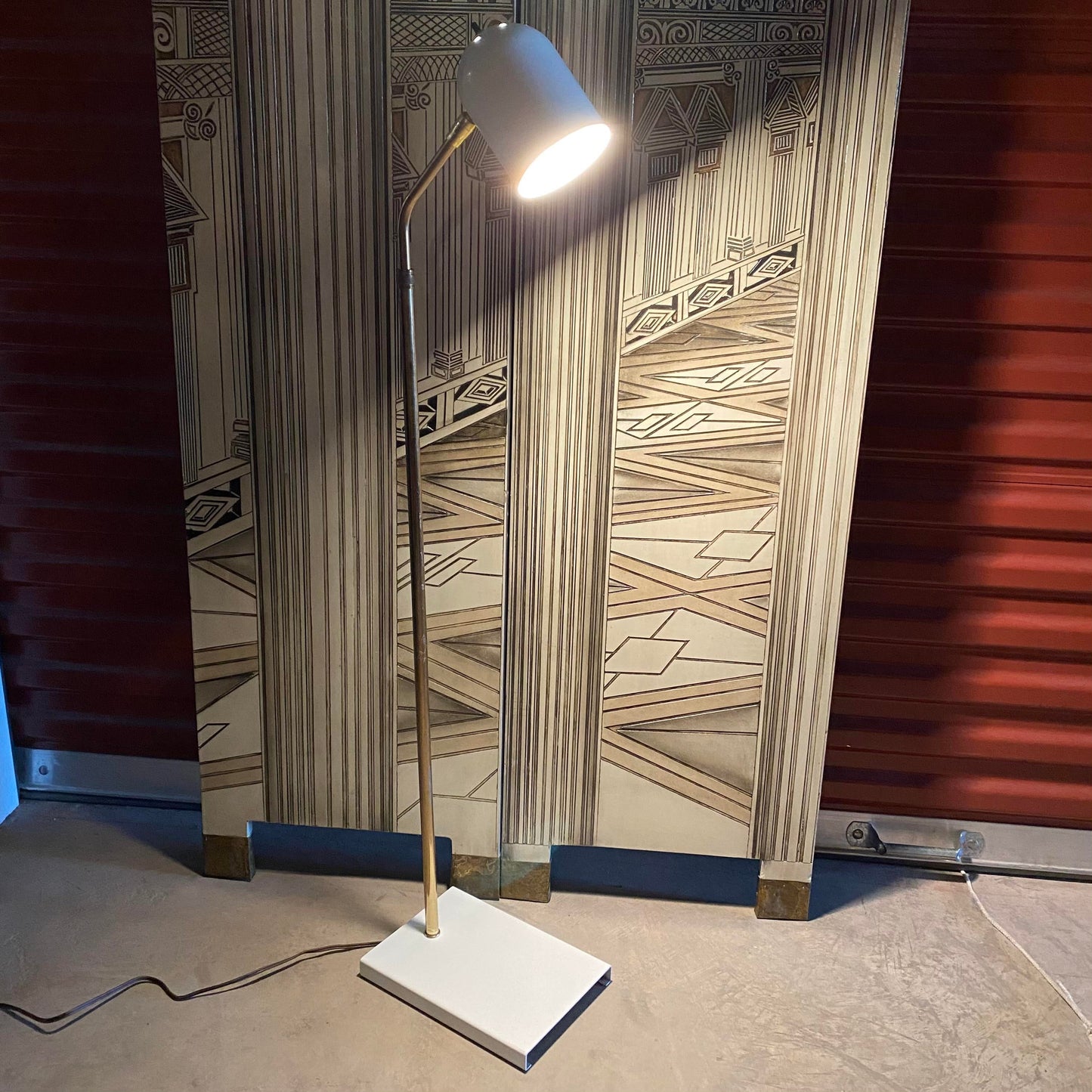 Mid-Century Ward White Lacquered and Brass Pharmacy Adjustable Floor Lamp