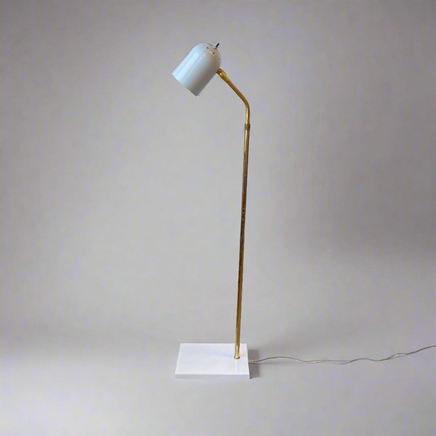 Mid-Century Ward White Lacquered and Brass Pharmacy Adjustable Floor Lamp